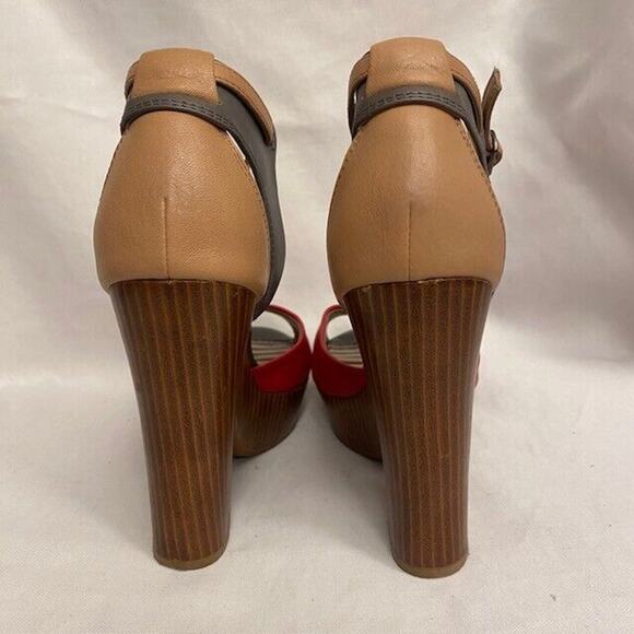 Splendid Davenport Wooden Peep Toe Platform Heels Shoes Red Tan Womens Size 7 - Picture 4 of 8